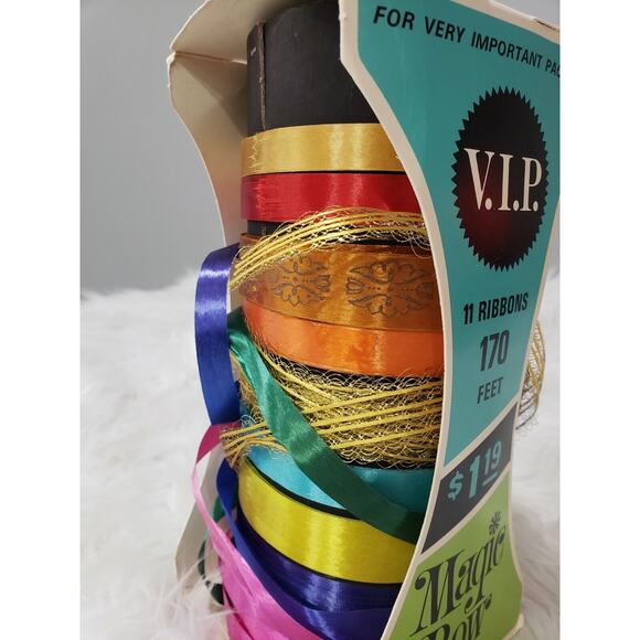 Vintage RETRO MCM Atomic Rainbow Christmas RIBBON EMPTY BOX decor boho advertise - Picture 5 of 8